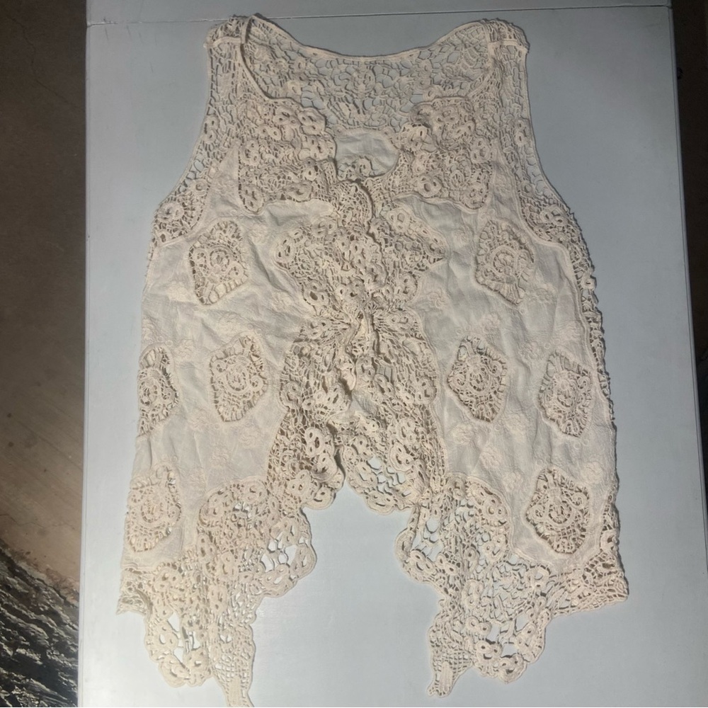 Crochet Lace Boho Overlay Vest Sheer Festival Coastal Romantic Layer Top Mesh